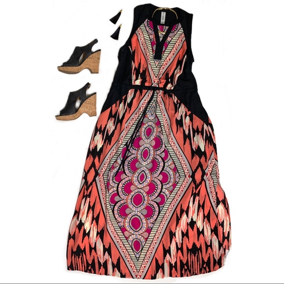 NWT Colorful Retro Geometric Print Maxi Dress Sz X - Picture 1 of 10